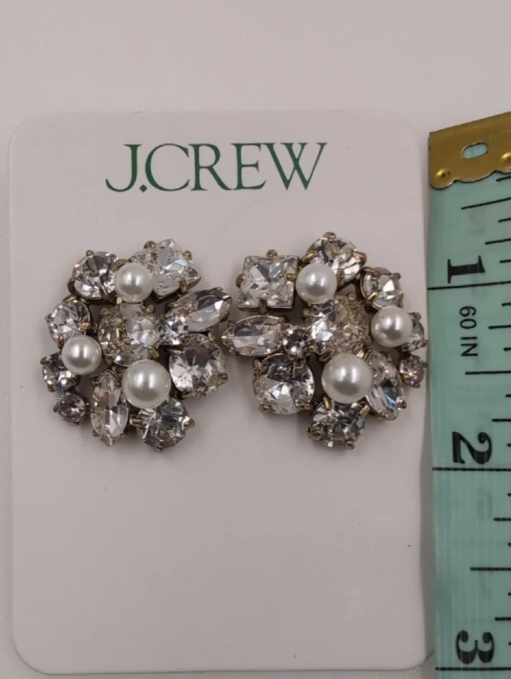 J.Crew Gold-Tone Crystal and Pearl Cluster Earrings in Clear and White